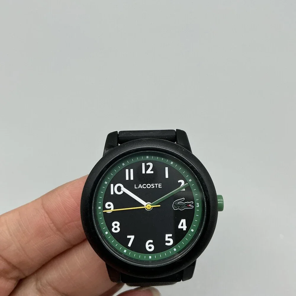 Lacoste Boys Watch 33mm Black Green Dial Silicone 50M WR Sport New Battery